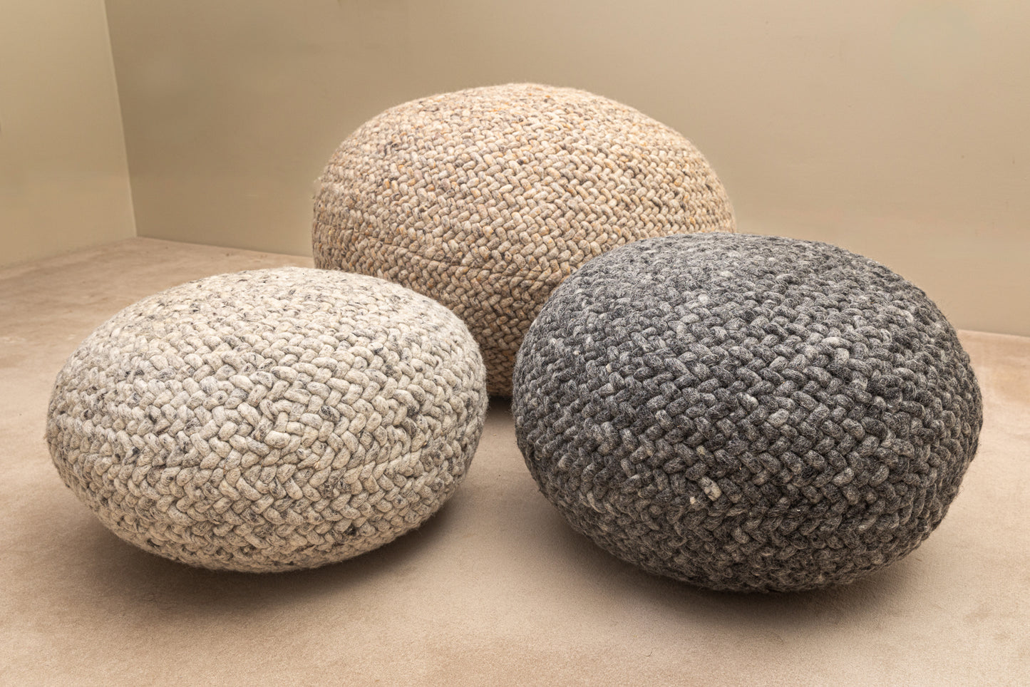 Pebble Wool Pouffe Light Grey Large