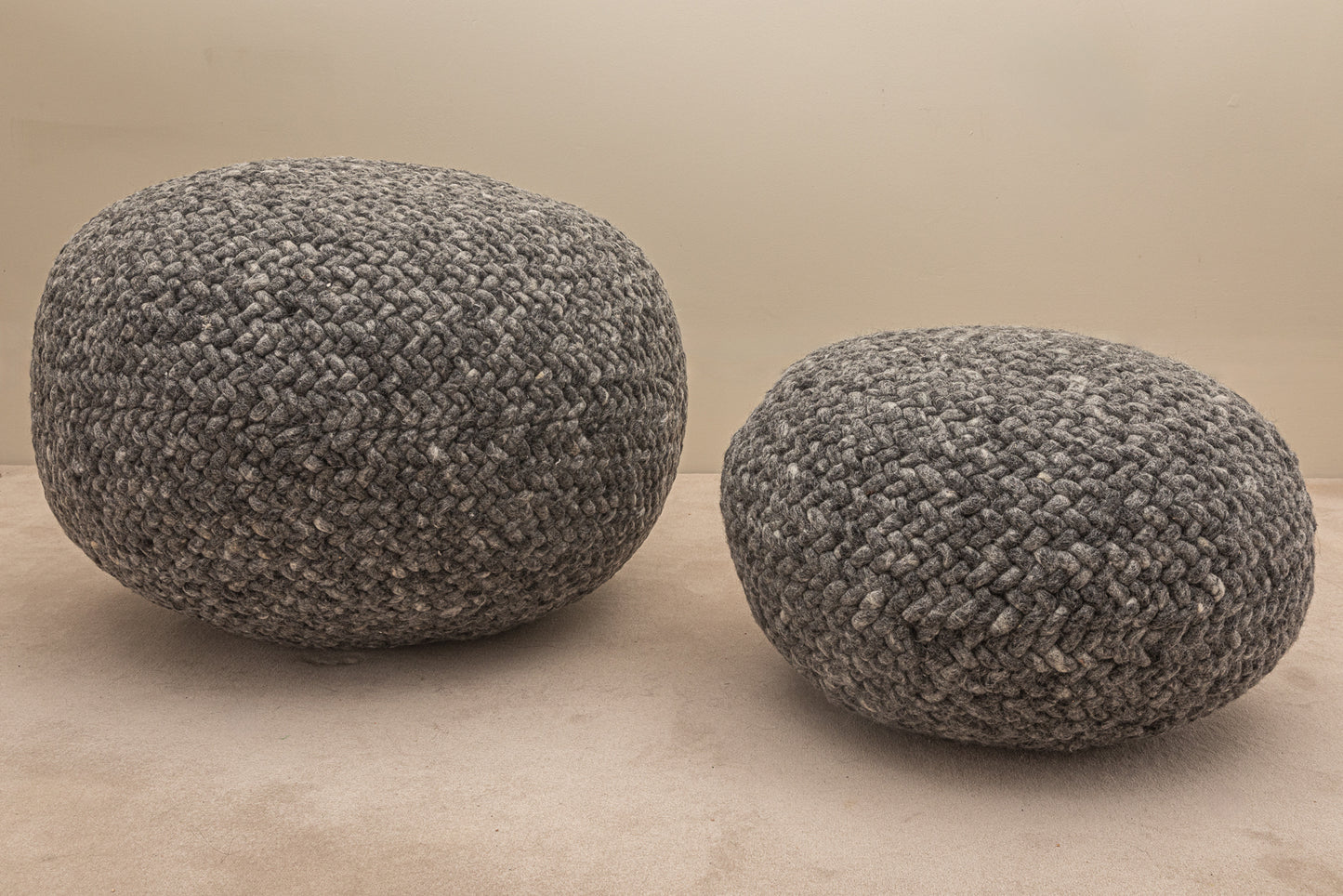 Pebble Wool Pouffe Dark Grey Large