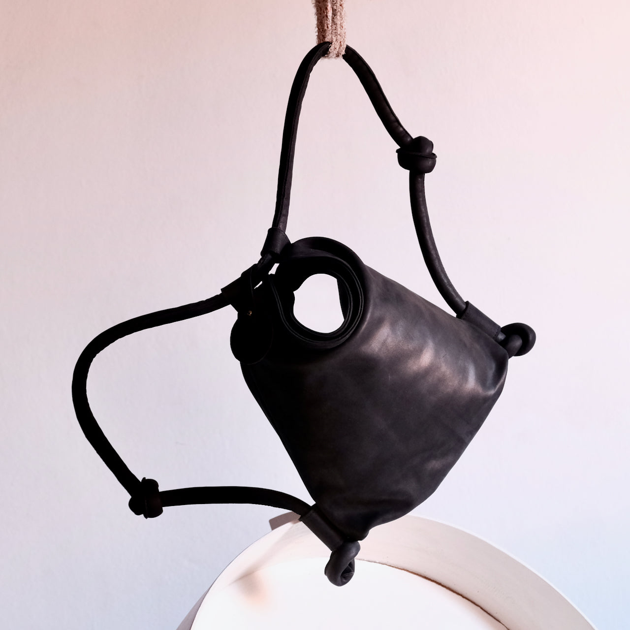 Hayat Backpack/Shoulder Bag - Black Leather