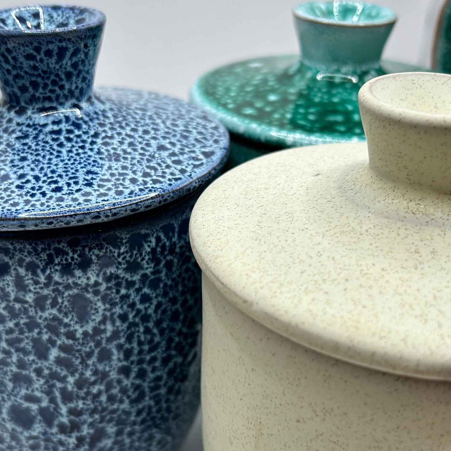 Ceramic Honey pot jar with lid & spoon set Blue