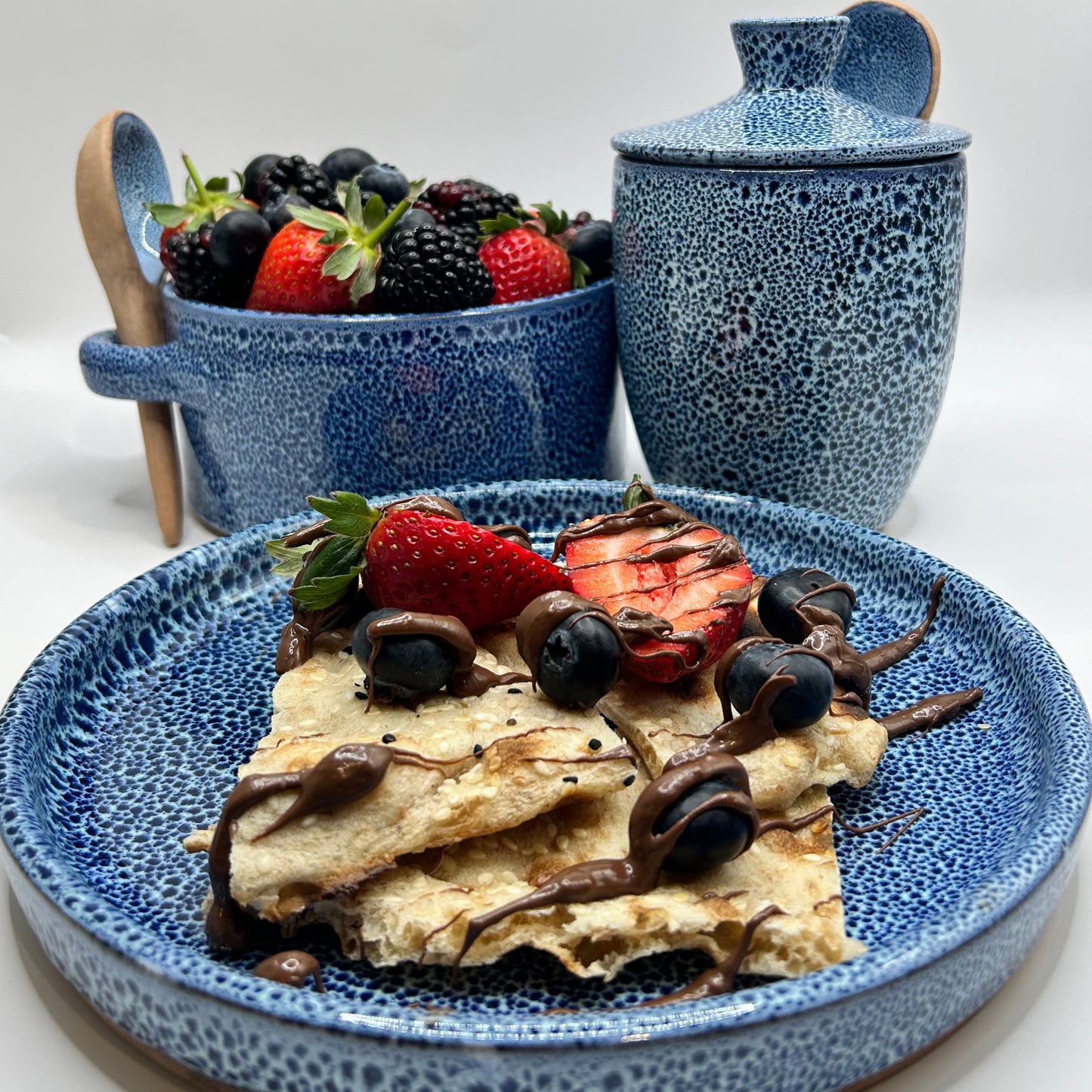 Ceramic Bowl, Plate & Spoon set Blue