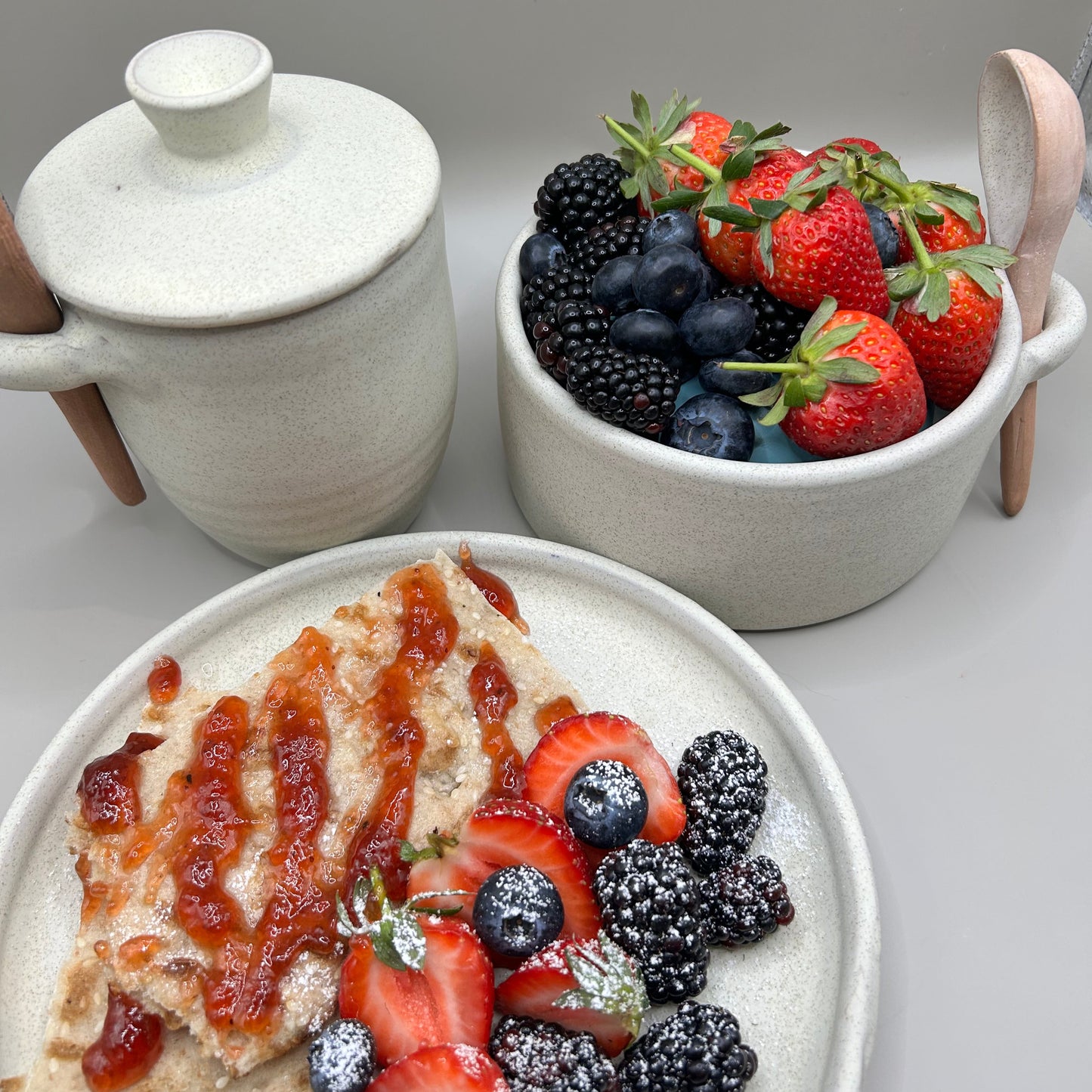 Ceramic Bowl, Plate & Spoon set Beige
