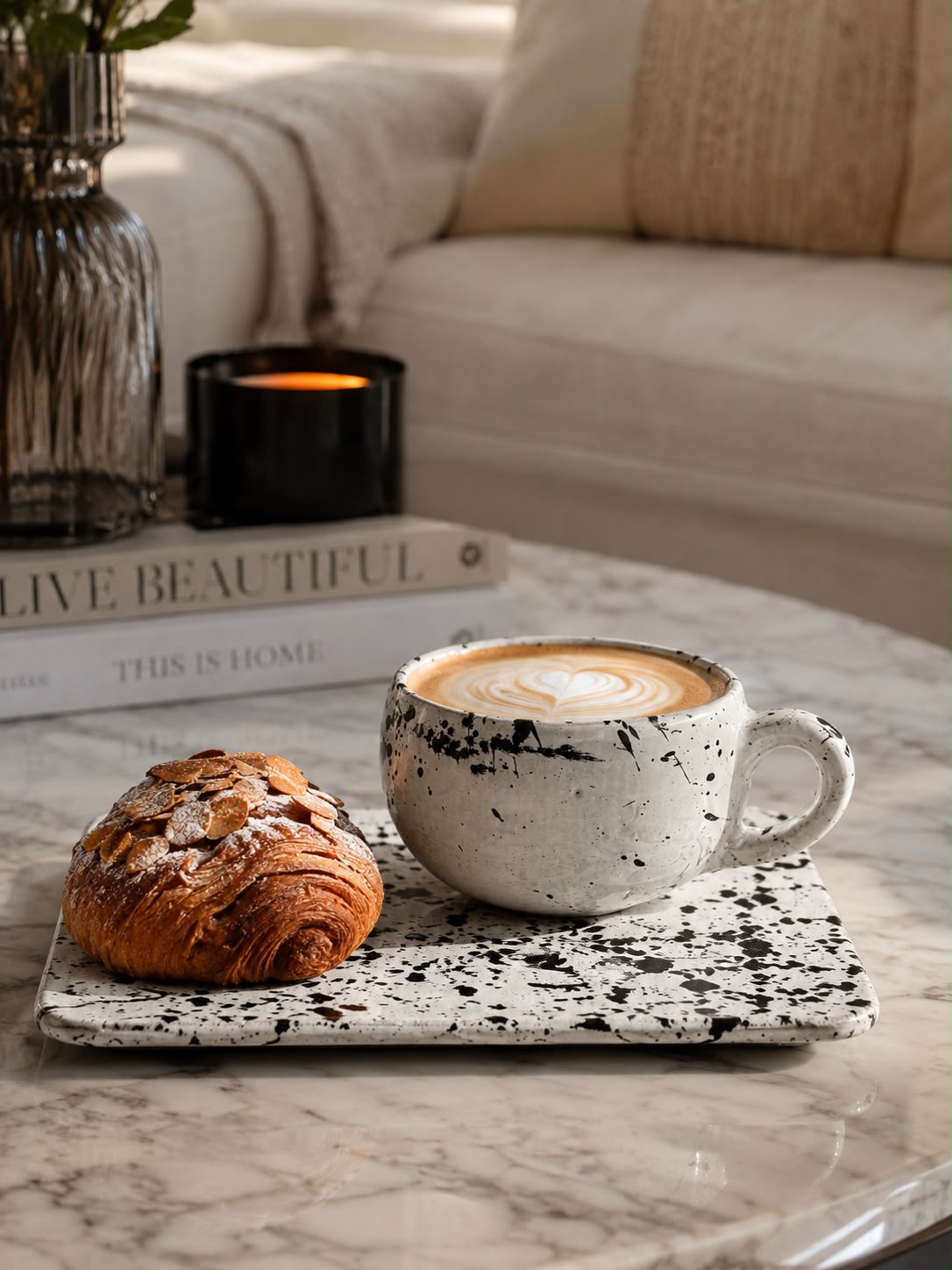 Ceramic Cosy mug & rectangular saucer Black & White