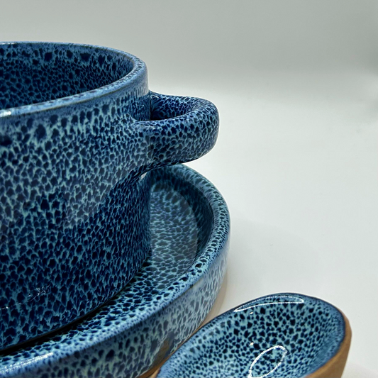 Ceramic Bowl, Plate & Spoon set Blue