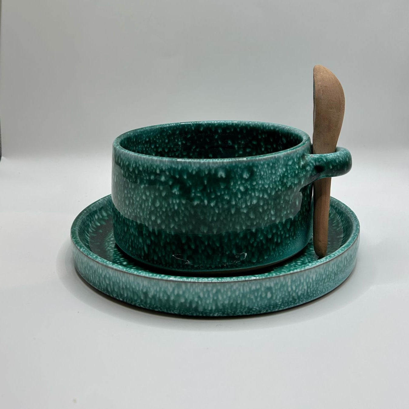 Ceramic Bowl, Plate & Spoon set Green