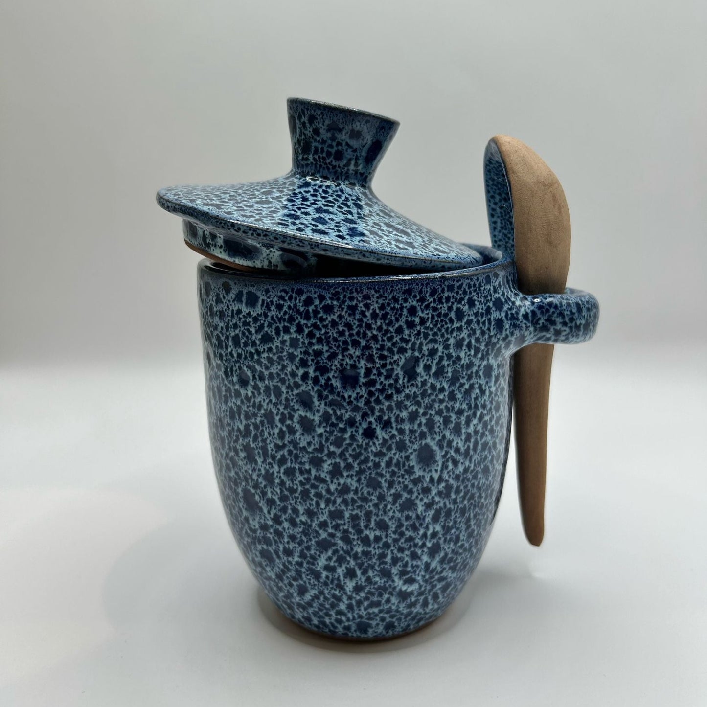 Ceramic Jam jar with lid & spoon set Blue