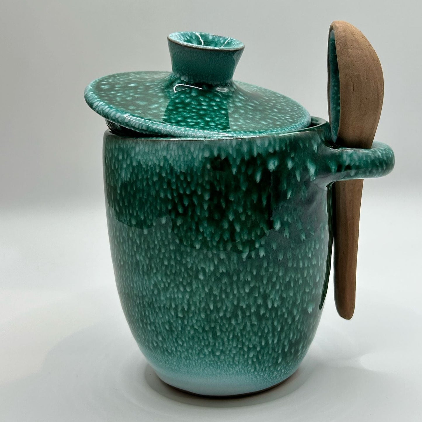 Ceramic Jam jar with lid & spoon set Green