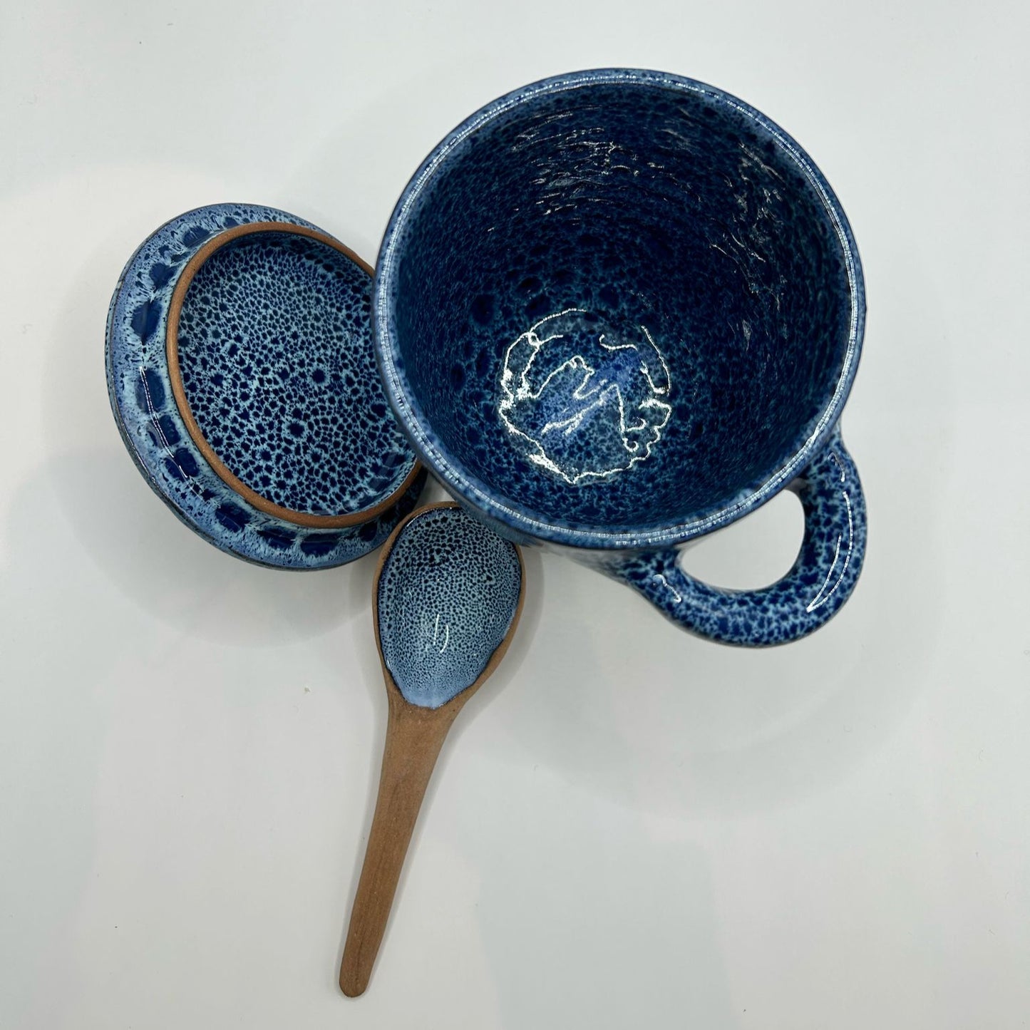 Ceramic Jam jar with lid & spoon set Blue