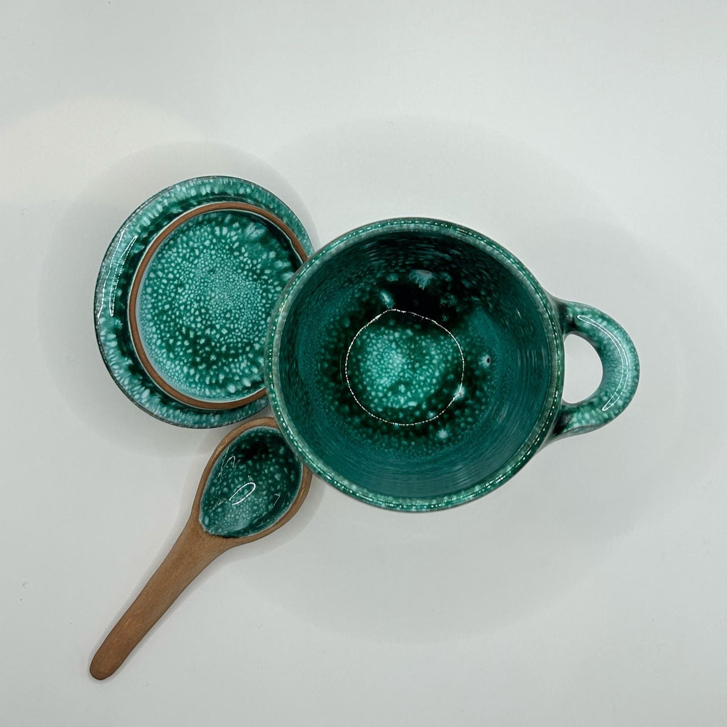 Ceramic Jam jar with lid & spoon set Green