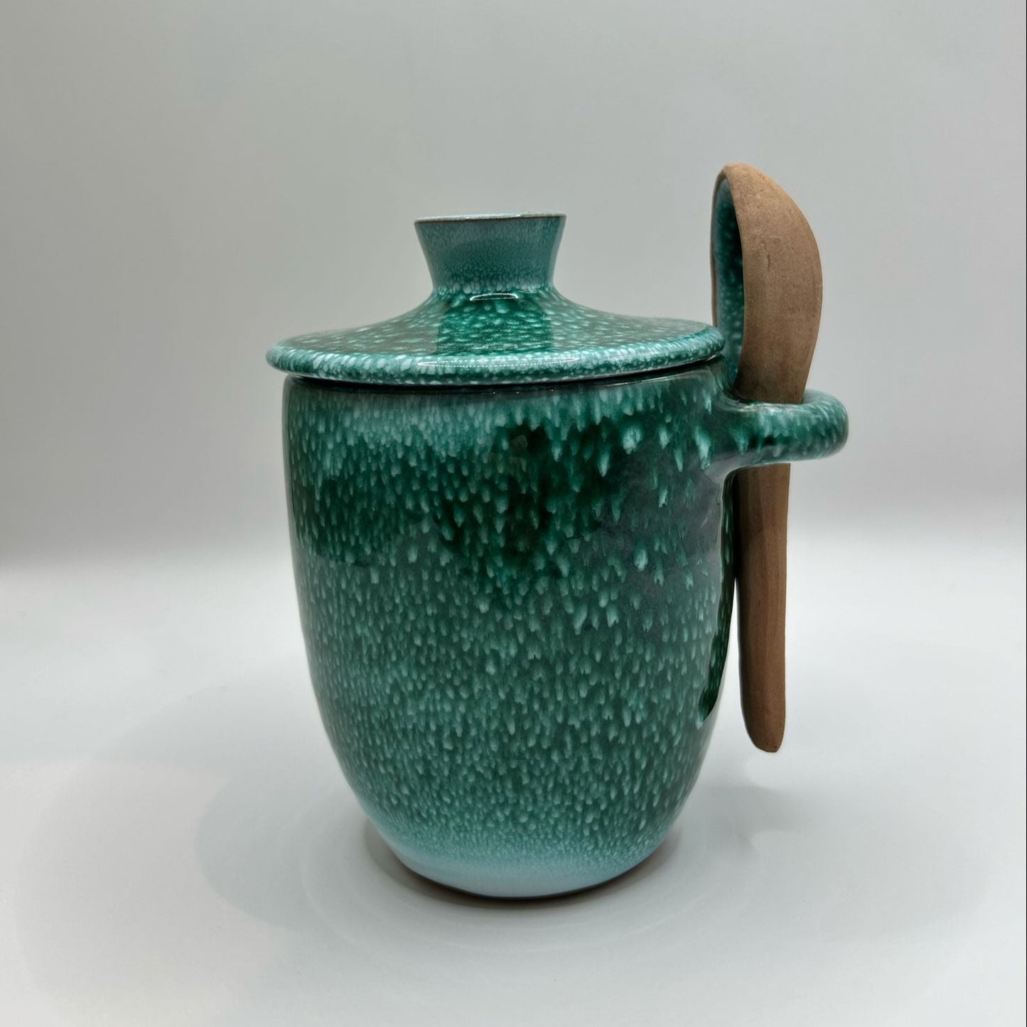 Ceramic Jam jar with lid & spoon set Green