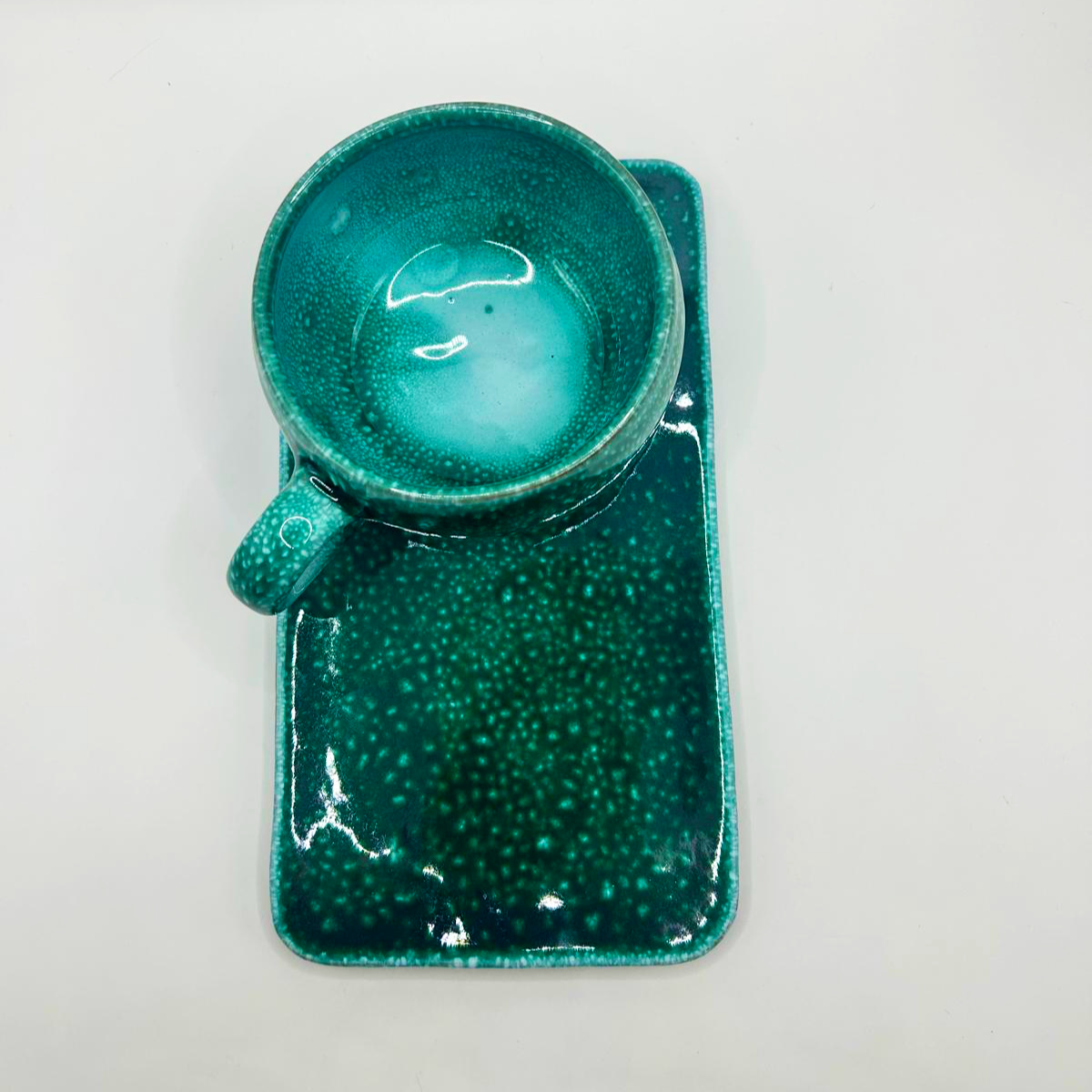 Ceramic Cosy mug & rectangular saucer Green