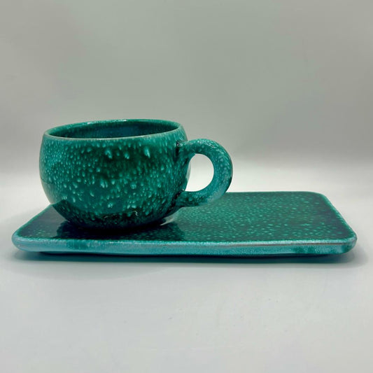 Ceramic Cosy mug & rectangular saucer Green