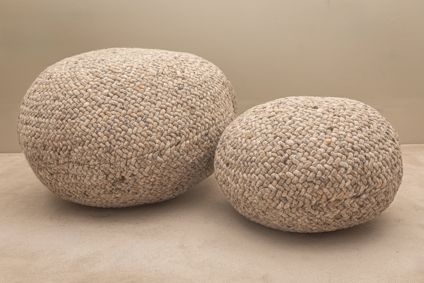 Pebble Wool Pouffe Beige Large