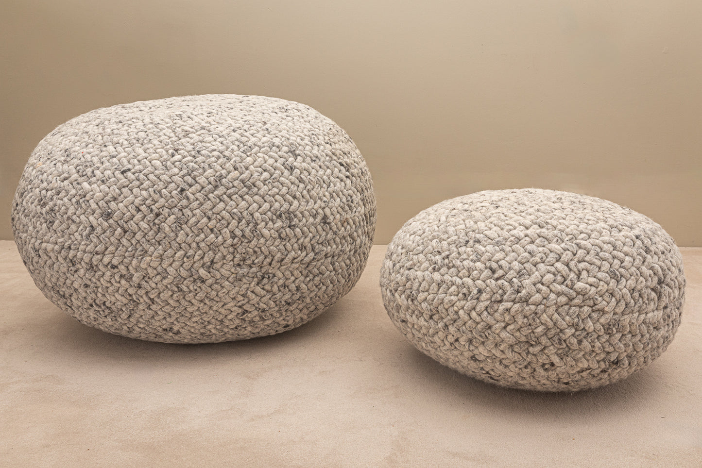 Pebble Wool Pouffe Light Grey Large