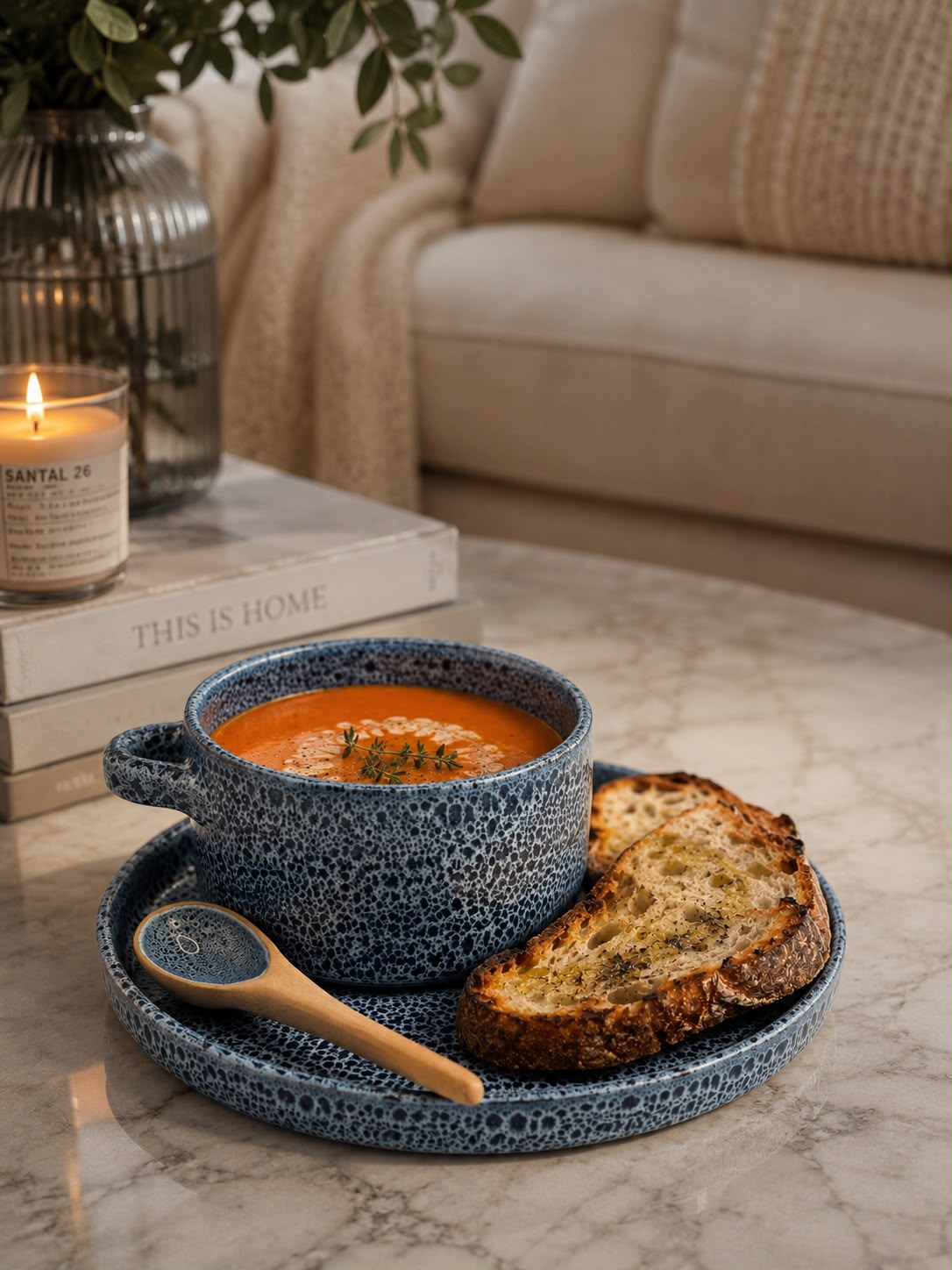 Ceramic Bowl, Plate & Spoon set Blue