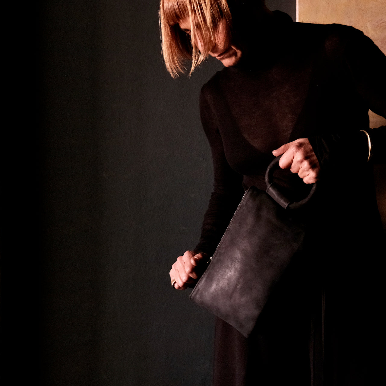 Hayat Clutch - Black Leather