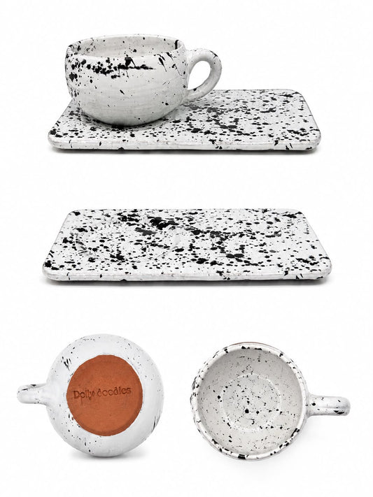 Ceramic Cosy mug & rectangular saucer Black & White