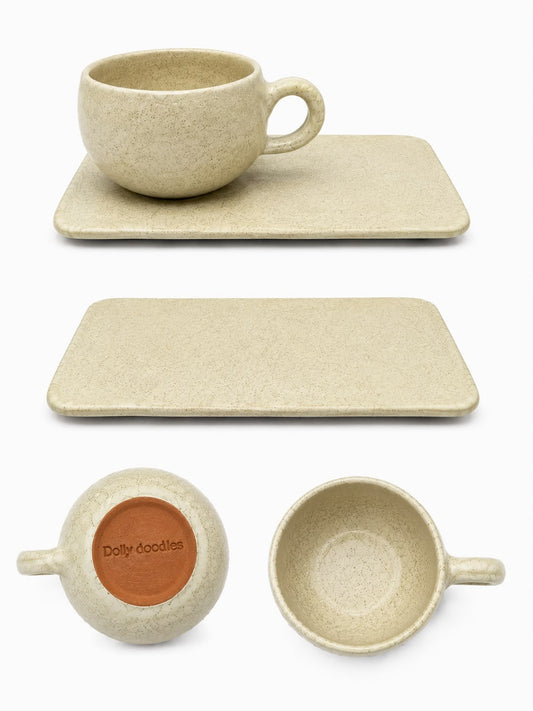 Ceramic Cosy mug & rectangular saucer Beige