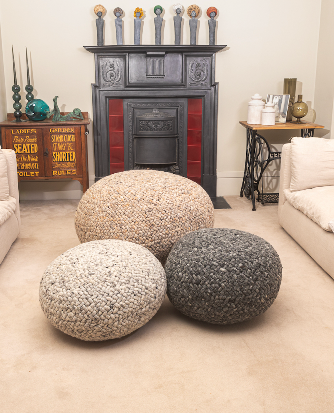 Pebble Wool Pouffe Dark Grey Large