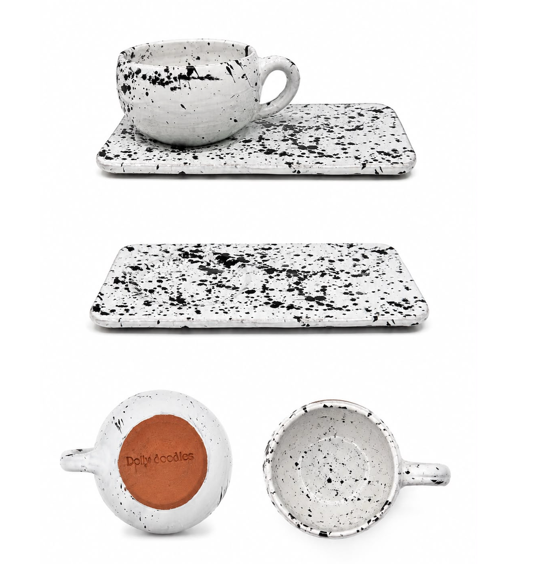 Ceramic Cosy mug & rectangular saucer Black & White
