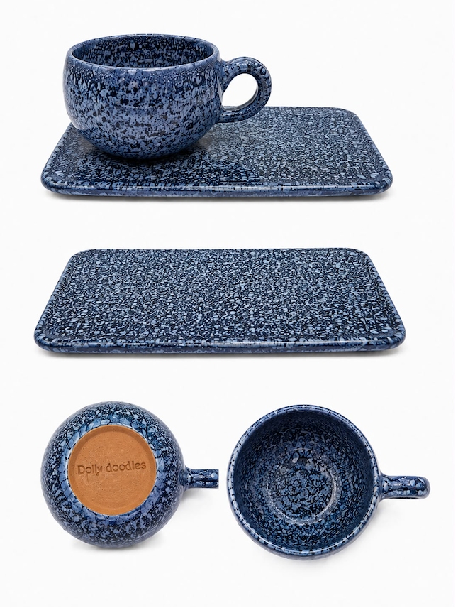Ceramic Cosy mug & rectangular saucer Blue