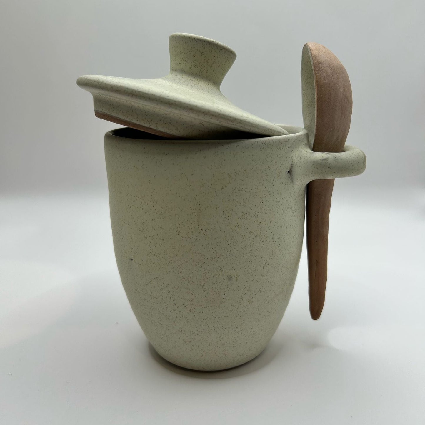 Ceramic Jam jar with lid & spoon set Beige