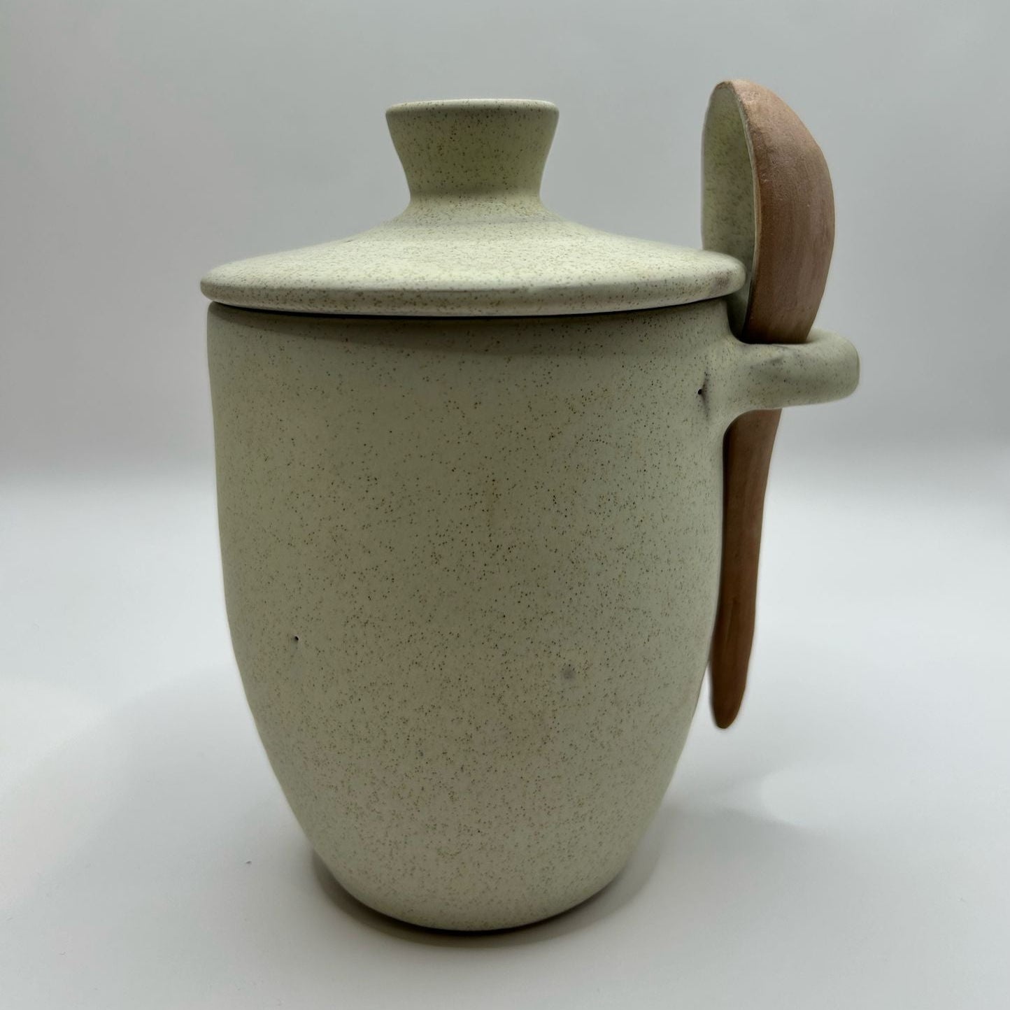 Ceramic Jam jar with lid & spoon set Beige