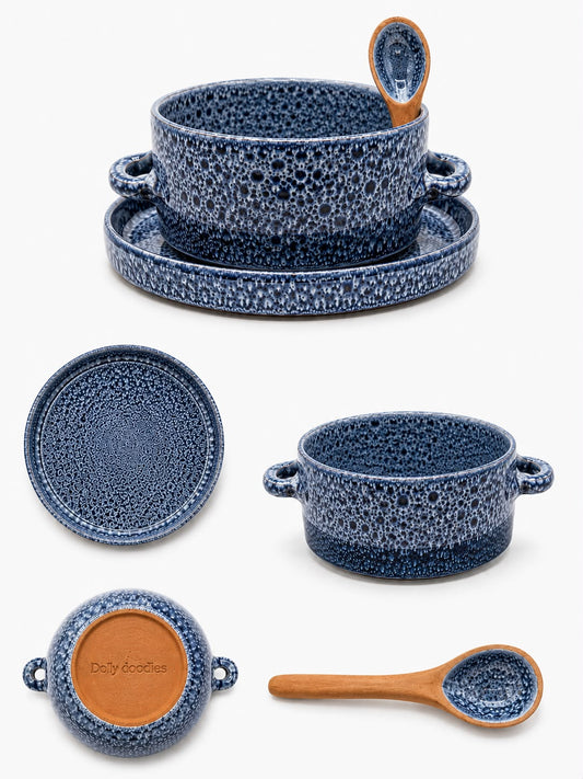 Ceramic Bowl, Plate & Spoon set Blue