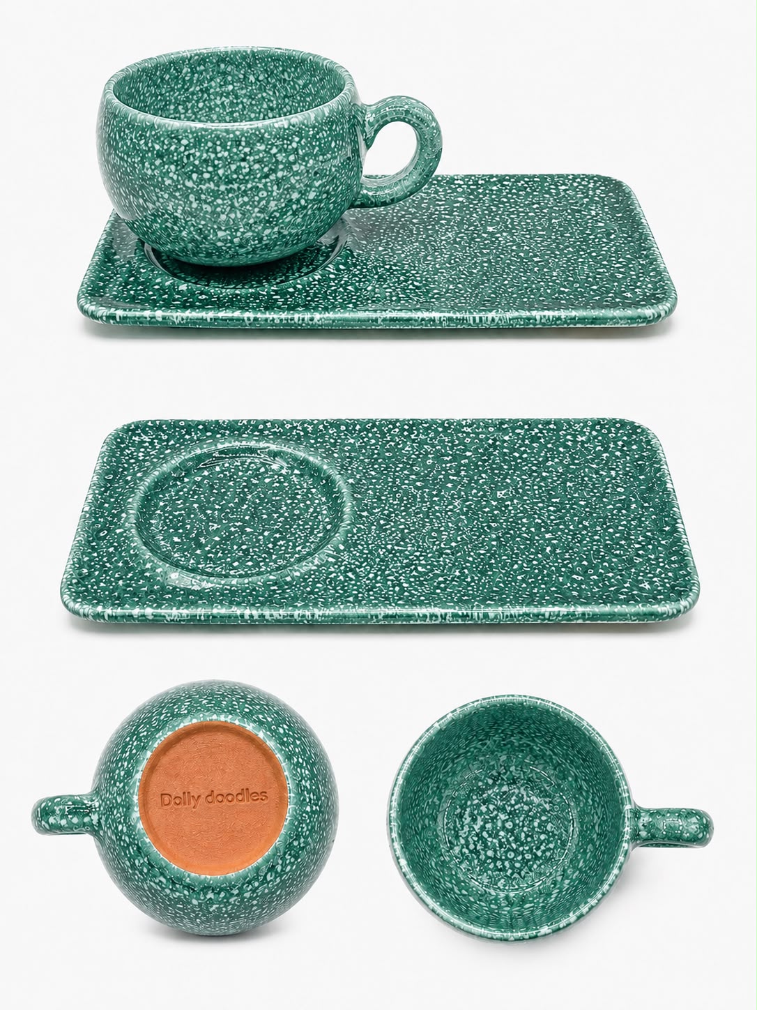 Ceramic Cosy mug & rectangular saucer Green